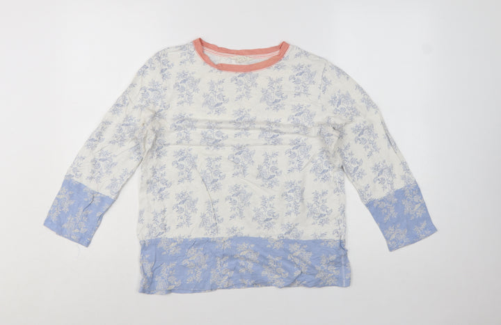 White Stuff Women Ivory Floral 3/4 Sleeve Cotton T-Shirt UK 10