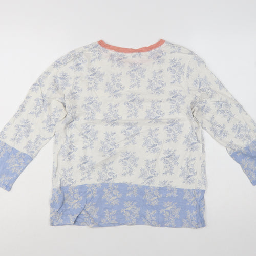 White Stuff Women Ivory Floral 3/4 Sleeve Cotton T-Shirt UK 10