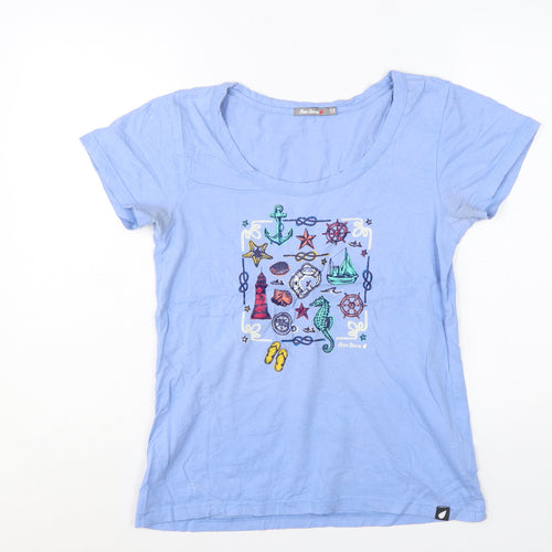 Peter Storm Women's Blue Nautical Embroidered Cotton T-Shirt Size 12