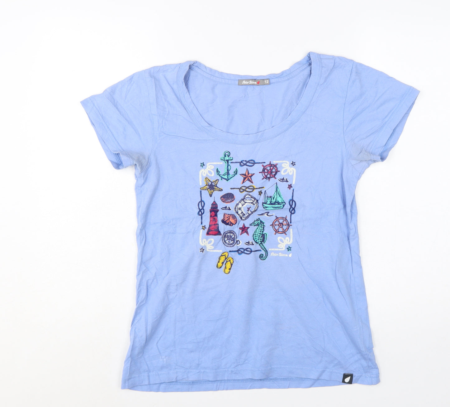 Peter Storm Women's Blue Nautical Embroidered Cotton T-Shirt Size 12