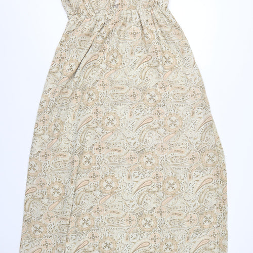 H&M Women Beige Paisley Sleeveless Midi Maxi Dress Size 8