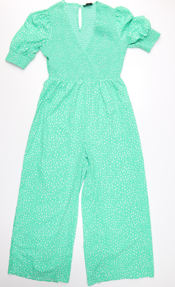 Wednesday's Girl Women's Green Polka Dot Puff Sleeve Wrap Dress Size L