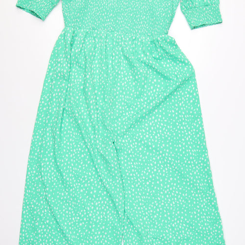 Wednesday's Girl Women's Green Polka Dot Puff Sleeve Wrap Dress Size L