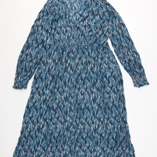 FatFace Women Teal Green Midi Shirt Dress Size 12 Viscose Long Sleeve