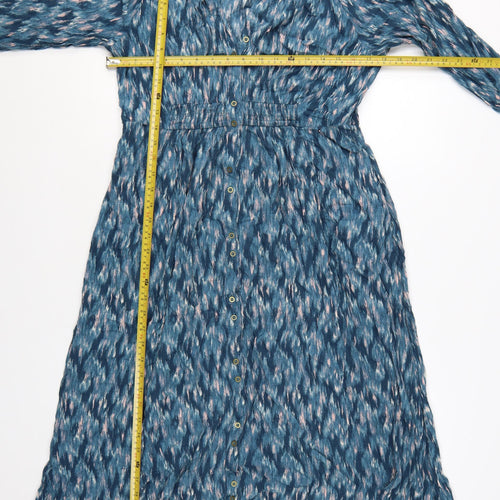 FatFace Women Teal Green Midi Shirt Dress Size 12 Viscose Long Sleeve