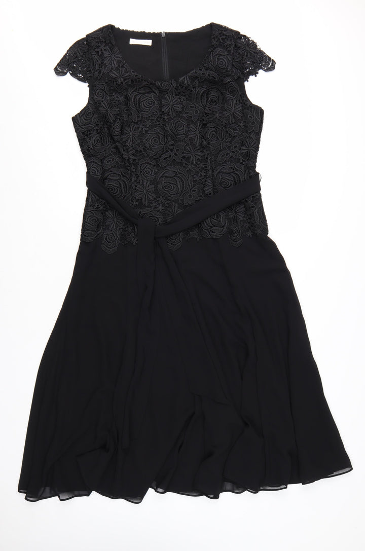 Jacques Vert Women's Black Lace A-Line Knee Length Dress Size 12