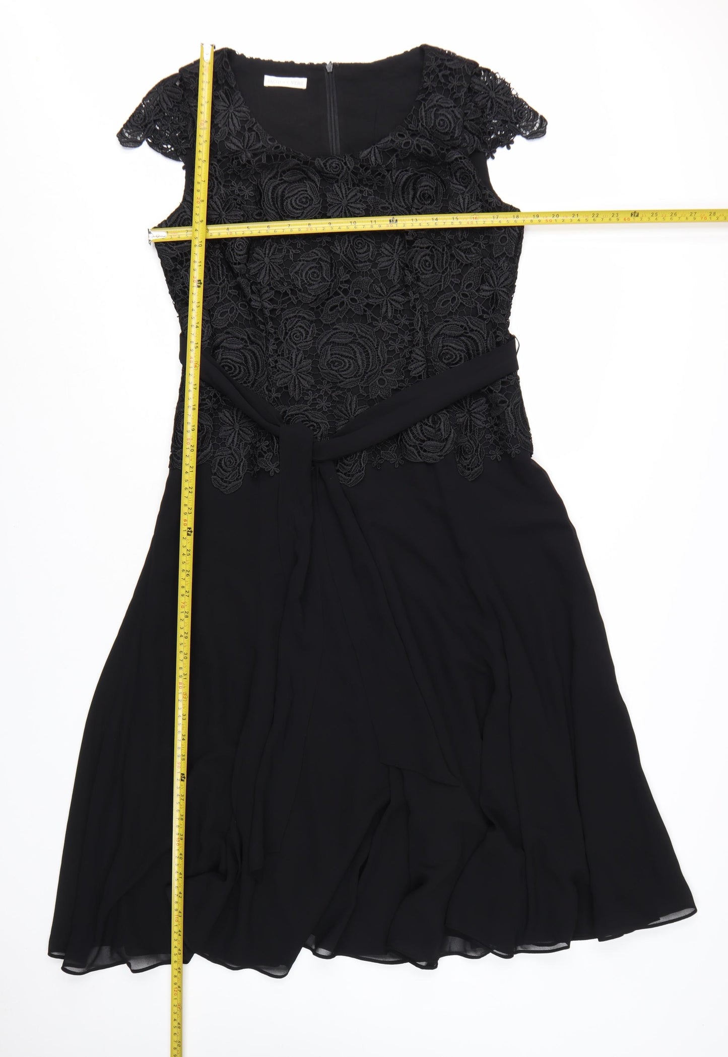 Jacques Vert Women's Black Lace A-Line Knee Length Dress Size 12