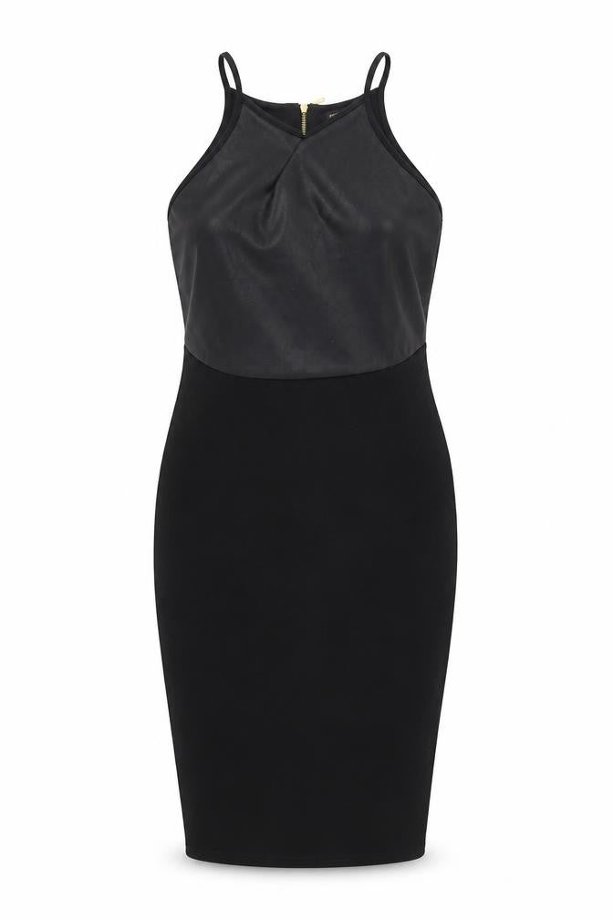 Front view of River Island Women's Black Halter Bodycon Dress, size 14