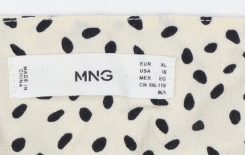 Mango Womens Ivory Polka Dot Wrap Blouse L 3/4 Sleeve V-Neck