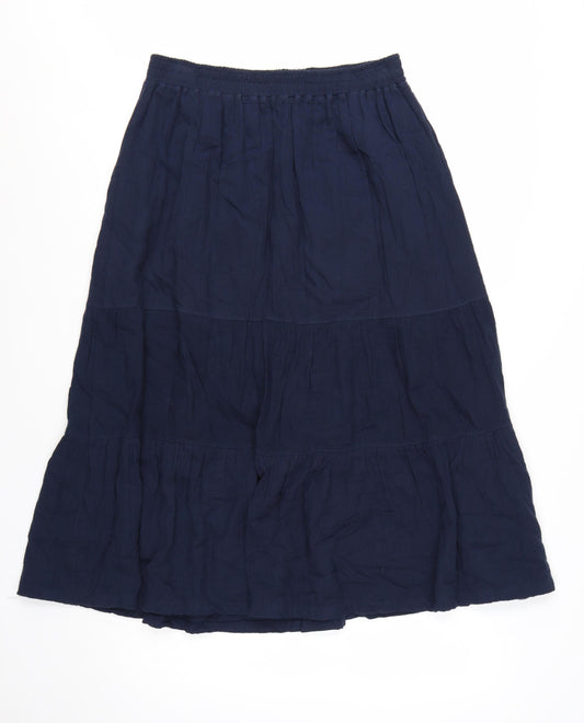 Weird Fish Women Navy Blue Size 14 A-Line Midi Skirt Cotton