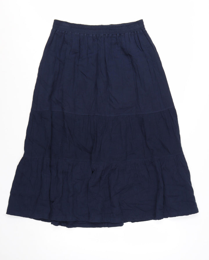 Weird Fish Women Navy Blue Size 14 A-Line Midi Skirt Cotton