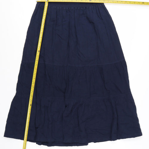 Weird Fish Women Navy Blue Size 14 A-Line Midi Skirt Cotton