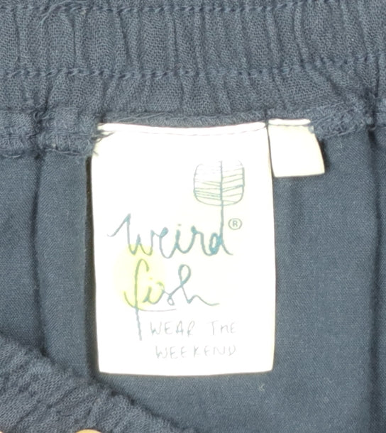 Weird Fish Women Navy Blue Size 14 A-Line Midi Skirt Cotton