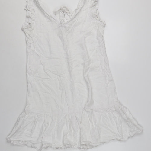 Next Women White Linen Blend Ruffle Sleeveless Shift Dress Size 10