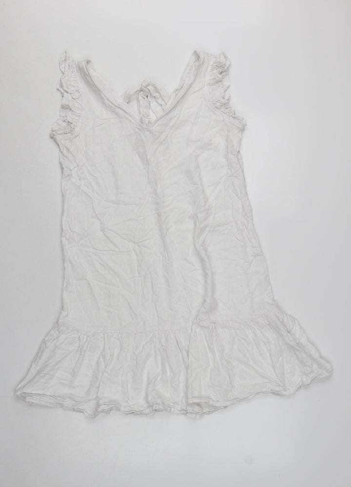 Next Women White Linen Blend Ruffle Sleeveless Shift Dress Size 10