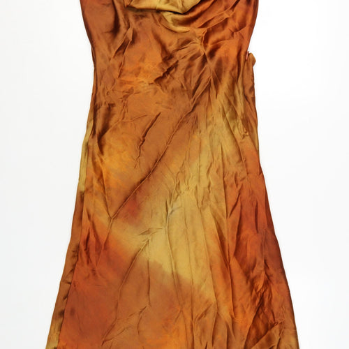Zara Women Brown Tie Dye Slip Dress Size S Midi Cowl Neck Summer Party