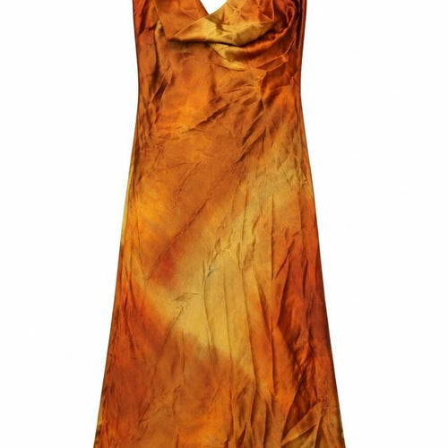 Zara Women Brown Tie Dye Slip Dress Size S Midi Cowl Neck Summer Party