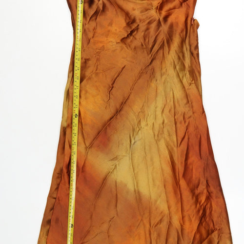 Zara Women Brown Tie Dye Slip Dress Size S Midi Cowl Neck Summer Party