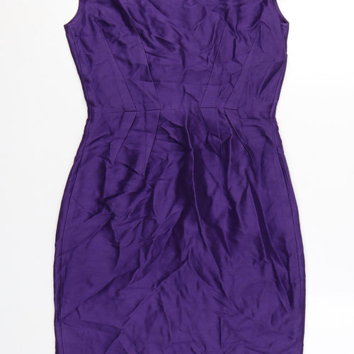 Hobbs Women Purple Size 8 Sheath Silk Wool Knee Length Dress