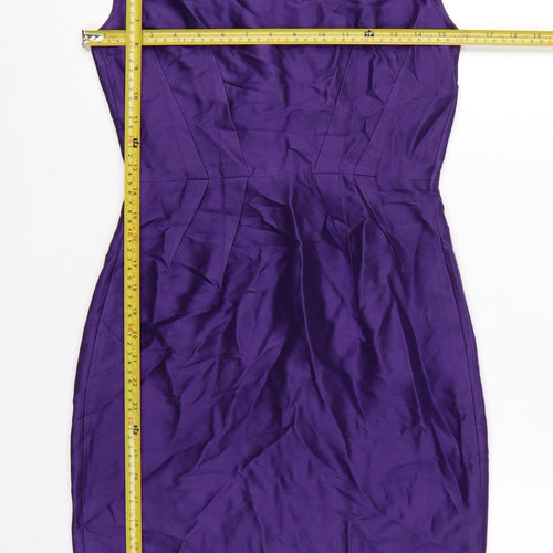 Hobbs Women Purple Size 8 Sheath Silk Wool Knee Length Dress