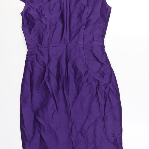 Hobbs Women Purple Size 8 Sheath Silk Wool Knee Length Dress