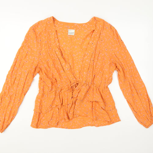 SELECTED FEMME Women’s Orange Floral Wrap Blouse Size 12 Viscose