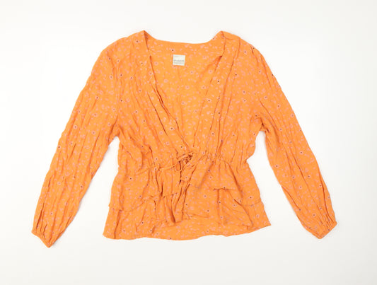 SELECTED FEMME Women’s Orange Floral Wrap Blouse Size 12 Viscose