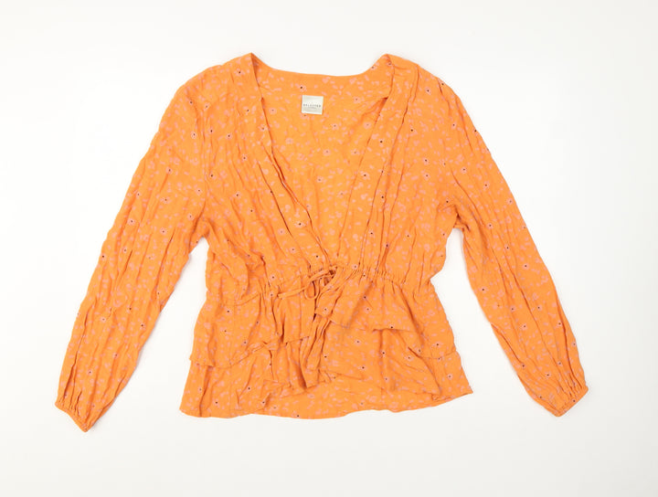 SELECTED FEMME Women’s Orange Floral Wrap Blouse Size 12 Viscose