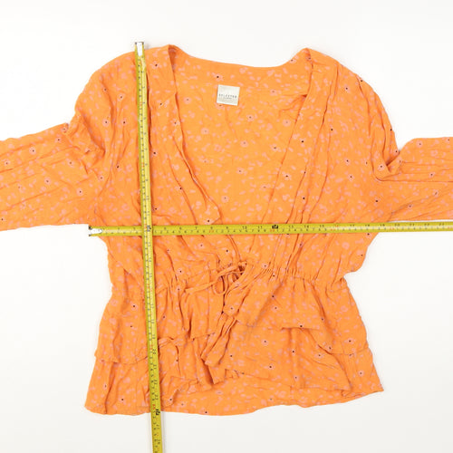 SELECTED FEMME Women’s Orange Floral Wrap Blouse Size 12 Viscose