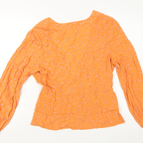 SELECTED FEMME Women’s Orange Floral Wrap Blouse Size 12 Viscose