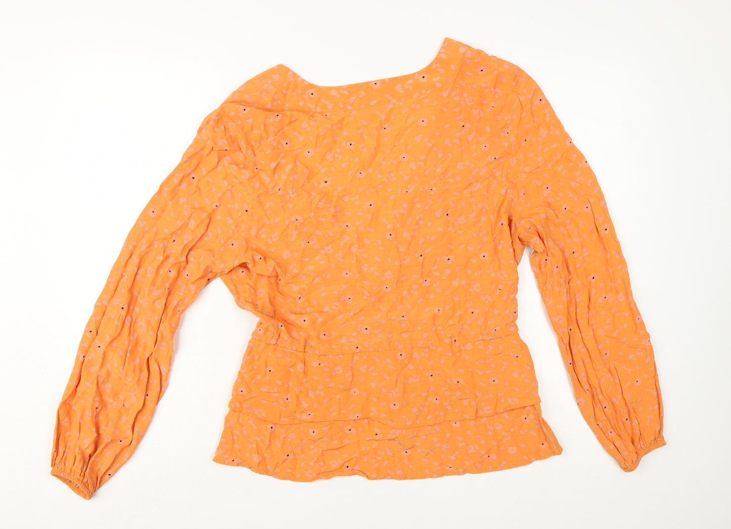 SELECTED FEMME Women’s Orange Floral Wrap Blouse Size 12 Viscose