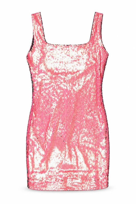 Front view of Motel Rocks Women’s Pink Sequin Bodycon Sleeveless Party Dress L