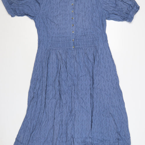 White Stuff Women Blue Size 16 A-Line Cotton Short Sleeve Knee Length Dress