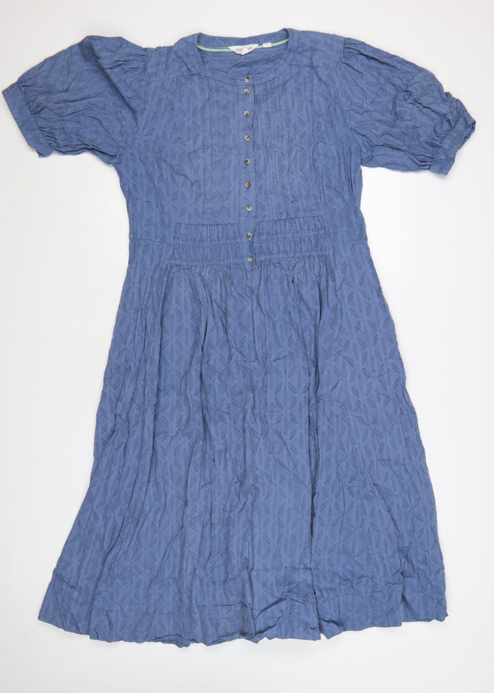 White Stuff Women Blue Size 16 A-Line Cotton Short Sleeve Knee Length Dress