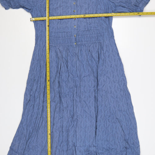 White Stuff Women Blue Size 16 A-Line Cotton Short Sleeve Knee Length Dress
