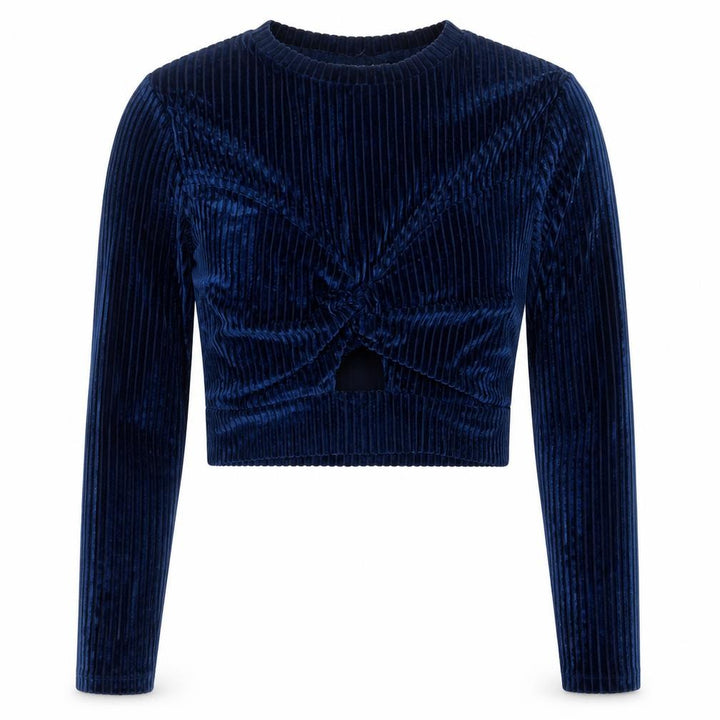Topshop Women's Blue Velvet Cropped Long Sleeve Blouse UK 12