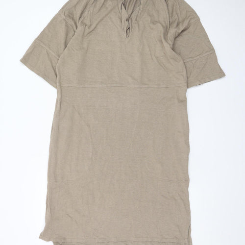 Wrap London Women Beige Midi Shift Dress UK 12 Hemp Cotton Summer