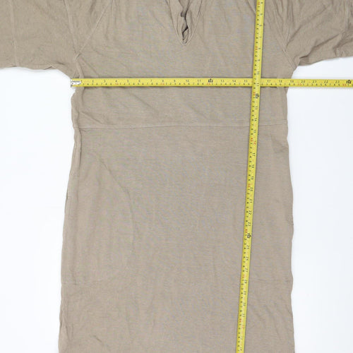 Wrap London Women Beige Midi Shift Dress UK 12 Hemp Cotton Summer
