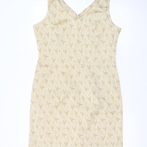 BHS Women Beige Floral Jacquard Sleeveless Sheath Dress Size 16