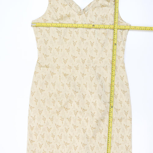 BHS Women Beige Floral Jacquard Sleeveless Sheath Dress Size 16