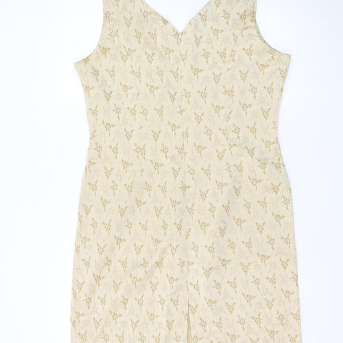 BHS Women Beige Floral Jacquard Sleeveless Sheath Dress Size 16