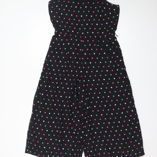 Oasis Women’s Black Polka Dot Wide-Leg Sleeveless Jumpsuit Size 10