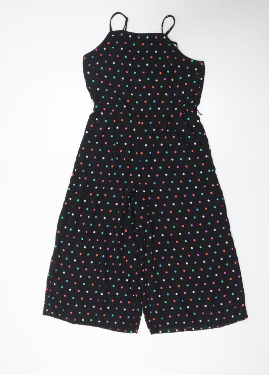 Oasis Women’s Black Polka Dot Wide-Leg Sleeveless Jumpsuit Size 10
