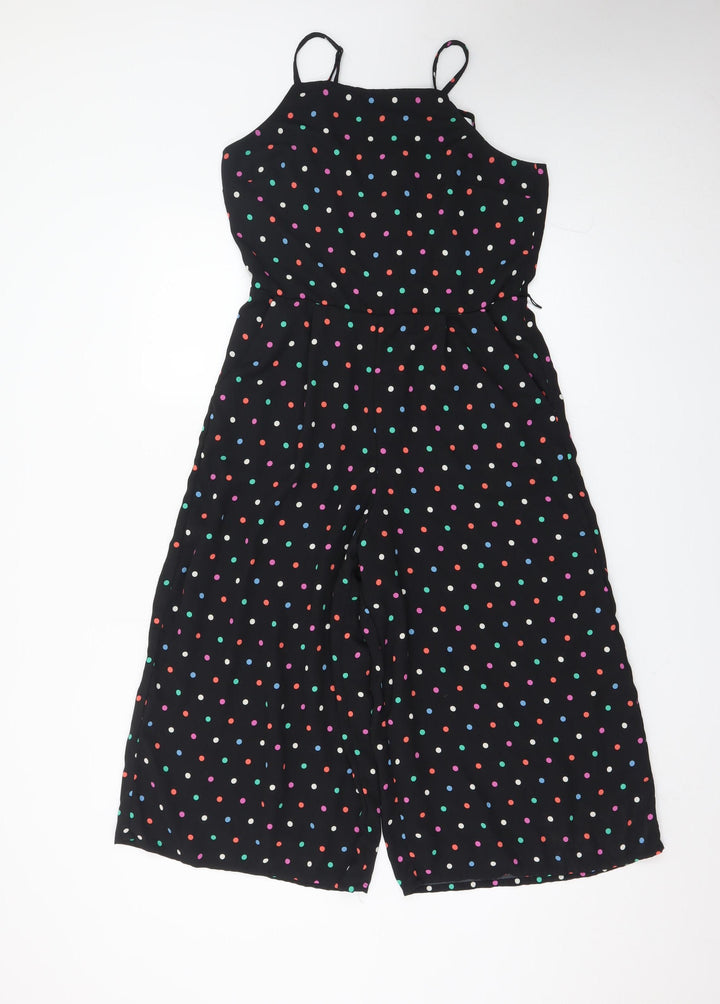 Oasis Women’s Black Polka Dot Wide-Leg Sleeveless Jumpsuit Size 10