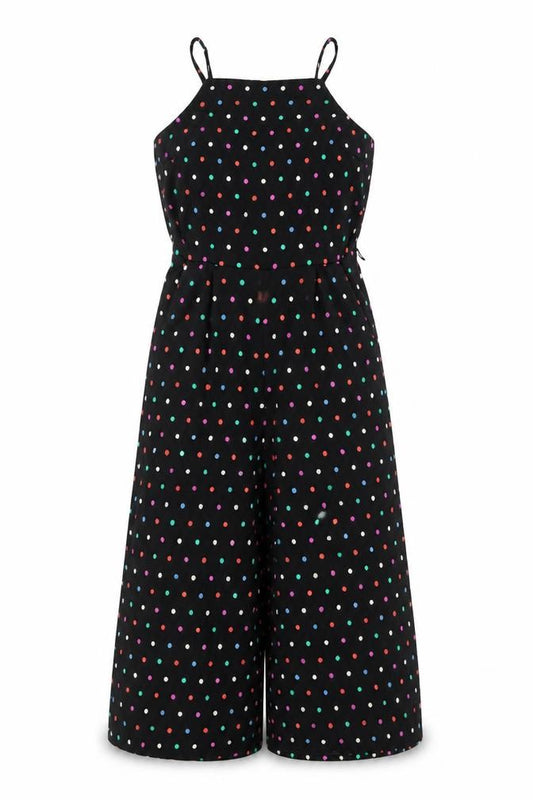 Oasis Women’s Black Polka Dot Wide-Leg Sleeveless Jumpsuit Size 10