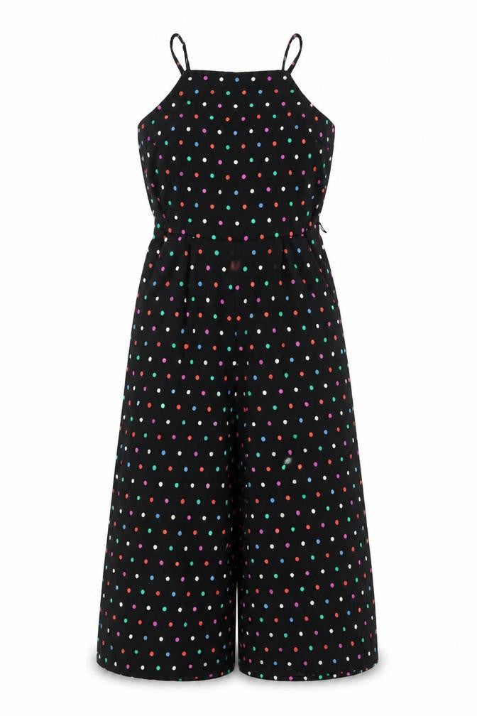 Oasis Women’s Black Polka Dot Wide-Leg Sleeveless Jumpsuit Size 10