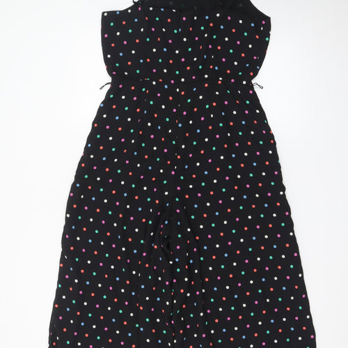 Oasis Women’s Black Polka Dot Wide-Leg Sleeveless Jumpsuit Size 10