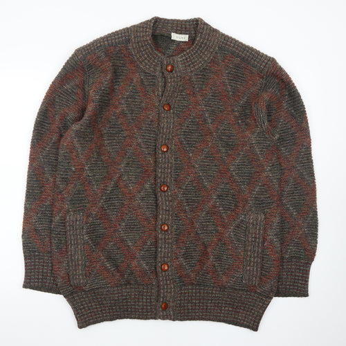 Dama Men's Brown Wool Argyle Cardigan Jumper Size M Vintage Italian Knit