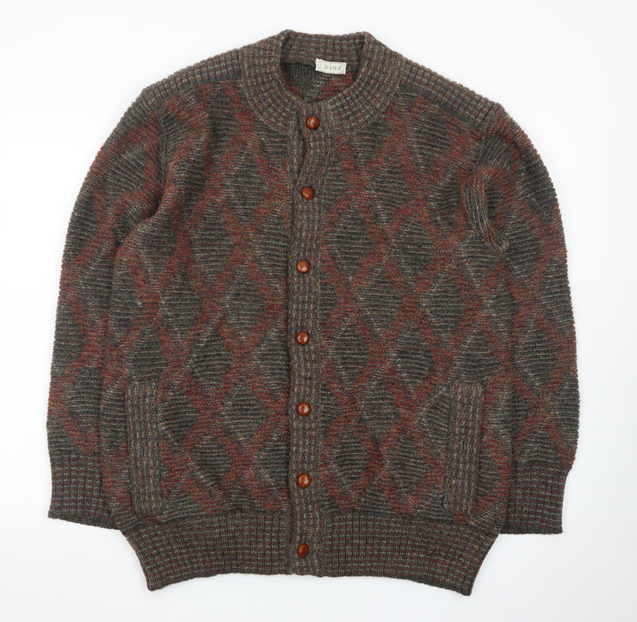 Dama Men's Brown Wool Argyle Cardigan Jumper Size M Vintage Italian Knit