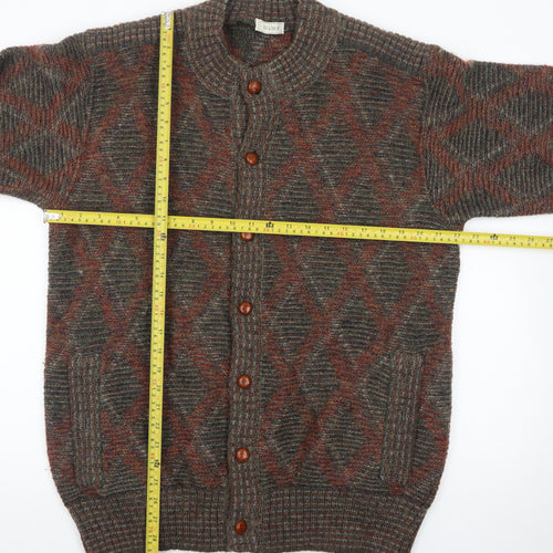Dama Men's Brown Wool Argyle Cardigan Jumper Size M Vintage Italian Knit
